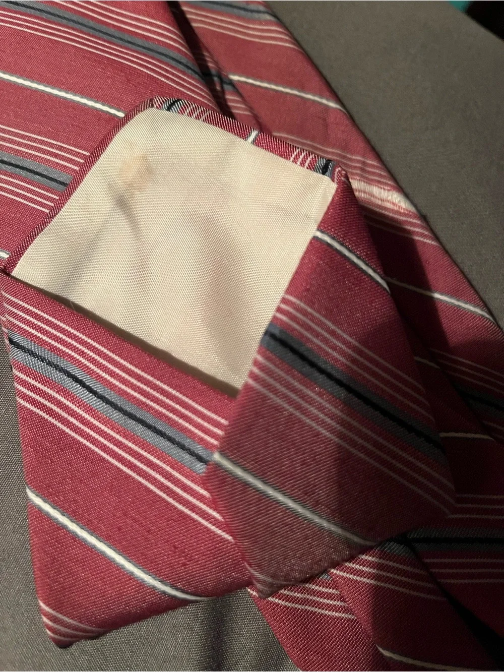 Halston Heritage Burgundy Striped Silk Tie with Gray Accents